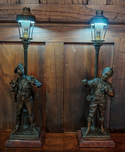 pair of french eutrope bouret spelter lamps - CATEGORY: ANTIQUE LIGHTING - DATED 19TH CENTURY