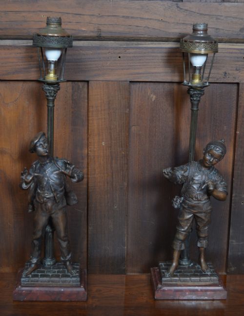 PAIR OF FRENCH EUTROPE BOURET SPELTER LAMPS - ADDITIONAL PHOTO 1