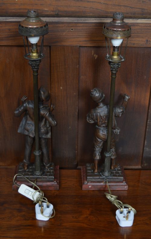 PAIR OF FRENCH EUTROPE BOURET SPELTER LAMPS - ADDITIONAL PHOTO 19