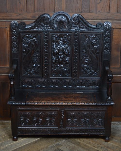 victorian oak monk bench settle - CATEGORY: ANTIQUE FURNITURE - DATED VICTORIAN