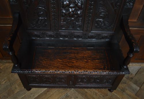 VICTORIAN OAK MONK BENCH SETTLE - ADDITIONAL PHOTO 8