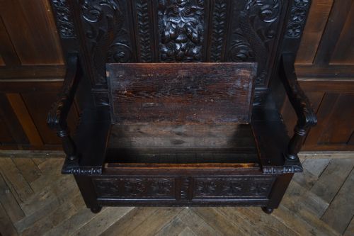 VICTORIAN OAK MONK BENCH SETTLE - ADDITIONAL PHOTO 9
