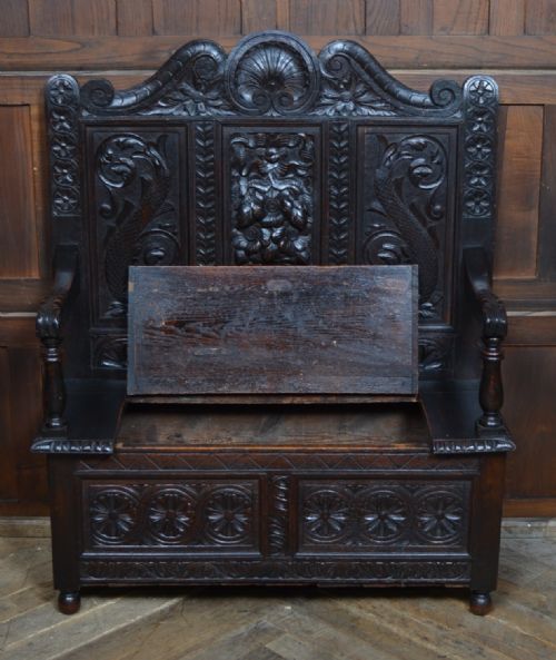VICTORIAN OAK MONK BENCH SETTLE - ADDITIONAL PHOTO 10