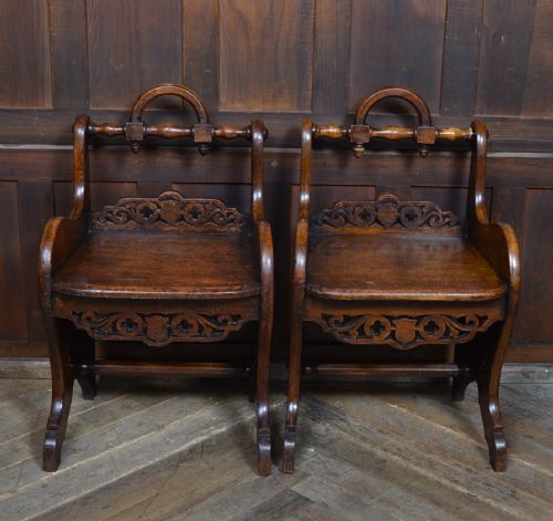 PAIR OF VICTORIAN OAK HALL CHAIRS - ADDITIONAL PHOTO 1