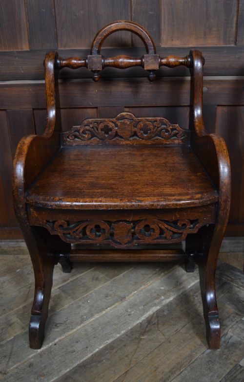 PAIR OF VICTORIAN OAK HALL CHAIRS - ADDITIONAL PHOTO 6