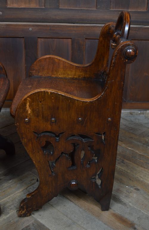 PAIR OF VICTORIAN OAK HALL CHAIRS - ADDITIONAL PHOTO 17