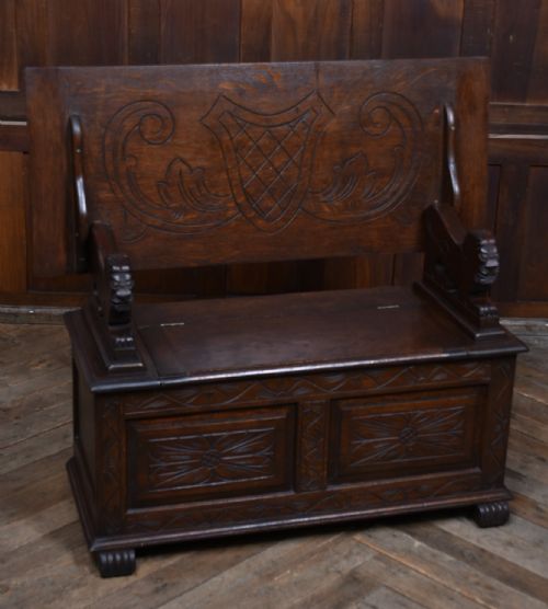 EDWARDIAN MONK'S BENCH HALL SEAT SETTLE - ADDITIONAL PHOTO 1