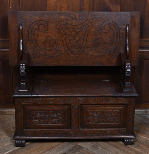EDWARDIAN MONK'S BENCH HALL SEAT SETTLE - ADDITIONAL PHOTO 2
