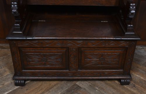 EDWARDIAN MONK'S BENCH HALL SEAT SETTLE - ADDITIONAL PHOTO 4