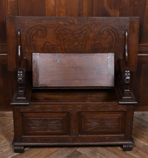 EDWARDIAN MONK'S BENCH HALL SEAT SETTLE - ADDITIONAL PHOTO 5