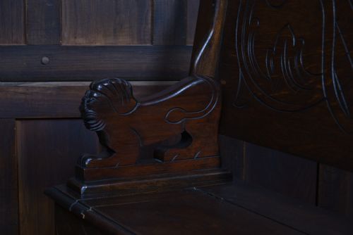 EDWARDIAN MONK'S BENCH HALL SEAT SETTLE - ADDITIONAL PHOTO 16