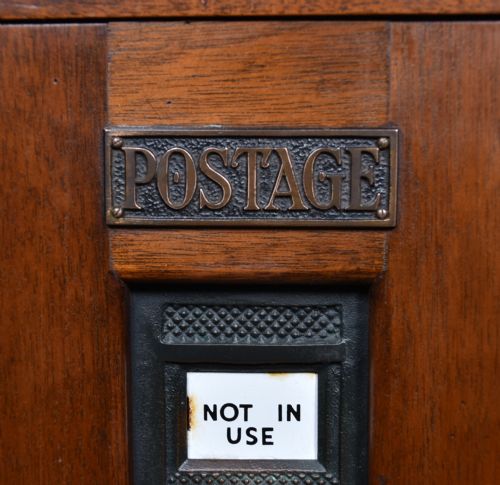 VINTAGE MAHOGANY POST BOX AND STAMP VENDING MACHINE - ADDITIONAL PHOTO 6