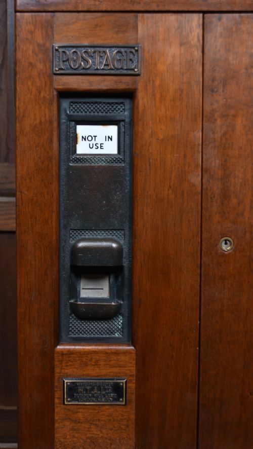 VINTAGE MAHOGANY POST BOX AND STAMP VENDING MACHINE - ADDITIONAL PHOTO 10