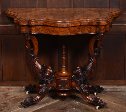 VICTORIAN BURR WALNUT FOLDOVER GAMES TABLE - ADDITIONAL PHOTO 2