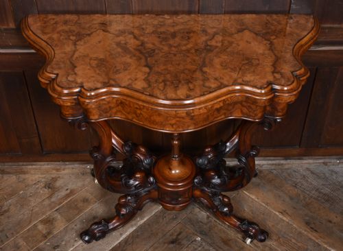 VICTORIAN BURR WALNUT FOLDOVER GAMES TABLE - ADDITIONAL PHOTO 3