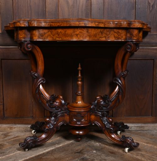 VICTORIAN BURR WALNUT FOLDOVER GAMES TABLE - ADDITIONAL PHOTO 4