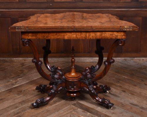 VICTORIAN BURR WALNUT FOLDOVER GAMES TABLE - ADDITIONAL PHOTO 10