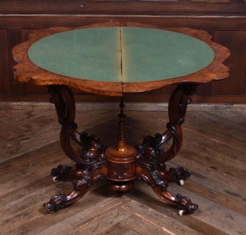 VICTORIAN BURR WALNUT FOLDOVER GAMES TABLE - ADDITIONAL PHOTO 13