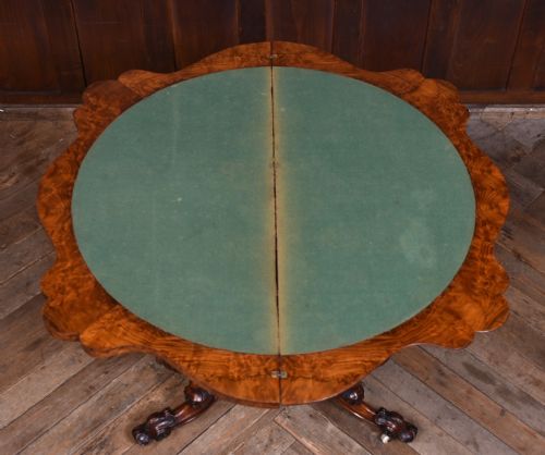 VICTORIAN BURR WALNUT FOLDOVER GAMES TABLE - ADDITIONAL PHOTO 14