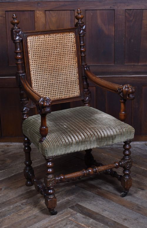 VICTORIAN OAK BERGERE ARMCHAIR - ADDITIONAL PHOTO 1