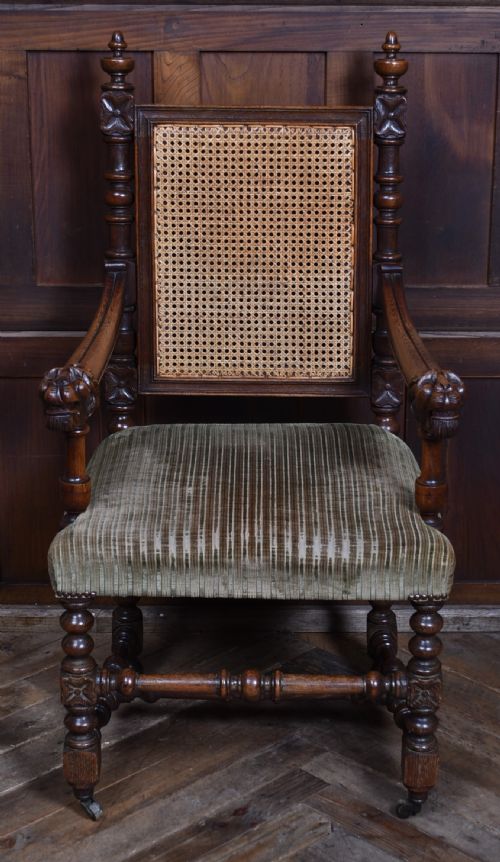 VICTORIAN OAK BERGERE ARMCHAIR - ADDITIONAL PHOTO 2