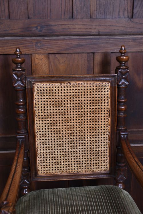 VICTORIAN OAK BERGERE ARMCHAIR - ADDITIONAL PHOTO 4