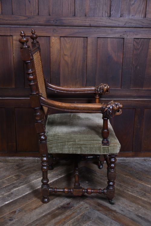 VICTORIAN OAK BERGERE ARMCHAIR - ADDITIONAL PHOTO 11