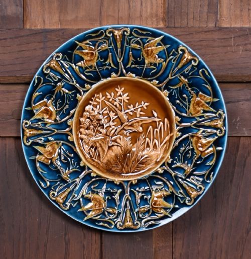 majolica plate by schutz blansko - CATEGORY: ANTIQUE PLATES - DATED 1900