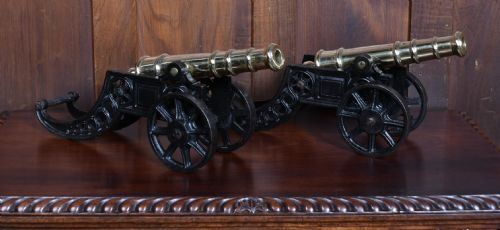 PAIR OF BRASS CASTIRON CANNONS
