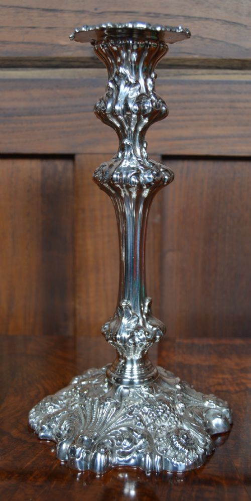 PAIR OF VICTORIAN SILVER PLATE CANDLE STICKS - ADDITIONAL PHOTO 1