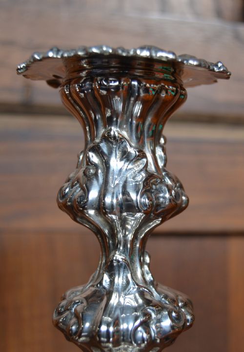 PAIR OF VICTORIAN SILVER PLATE CANDLE STICKS - ADDITIONAL PHOTO 5