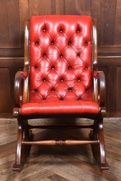 RED LEATHER MAHOGANY CHESTERFIELD SLIPPER CHAIR - ADDITIONAL PHOTO 1