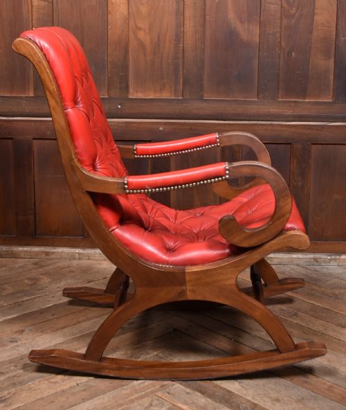 RED LEATHER MAHOGANY CHESTERFIELD SLIPPER CHAIR - ADDITIONAL PHOTO 2