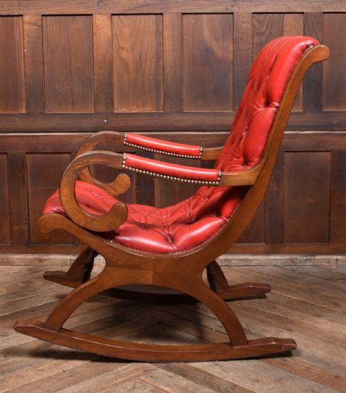 RED LEATHER MAHOGANY CHESTERFIELD SLIPPER CHAIR - ADDITIONAL PHOTO 3