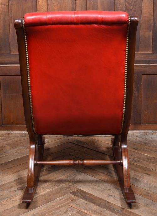 RED LEATHER MAHOGANY CHESTERFIELD SLIPPER CHAIR - ADDITIONAL PHOTO 4