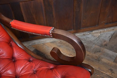 RED LEATHER MAHOGANY CHESTERFIELD SLIPPER CHAIR - ADDITIONAL PHOTO 6