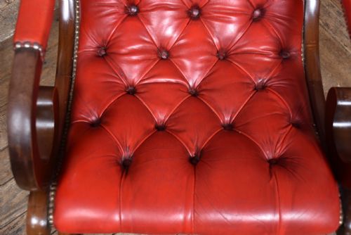 RED LEATHER MAHOGANY CHESTERFIELD SLIPPER CHAIR - ADDITIONAL PHOTO 7