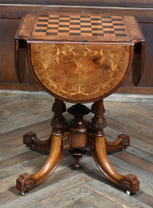 VICTORIAN WALNUT DROPLEAF GAMES TABLE - ADDITIONAL PHOTO 3