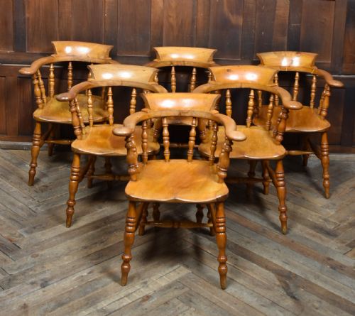 set of 6 elm smokers bow armchair - CATEGORY: ANTIQUE CHAIRS - DATED 19TH CENTURY