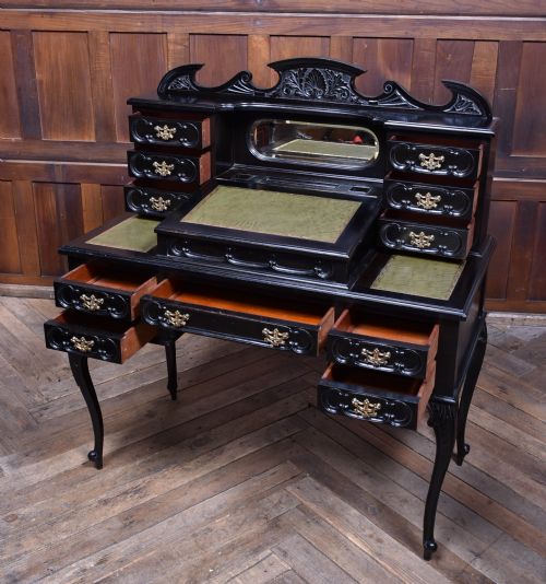 BLACK LACQUERED EDWARDIAN LADIES WRITING DESK - ADDITIONAL PHOTO 7