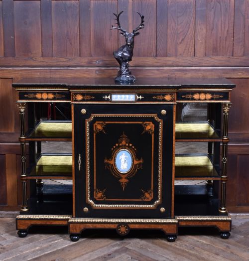 VICTORIAN EBONIZED AMBOYNA BREAKFRONT CREDENZA - ADDITIONAL PHOTO 1