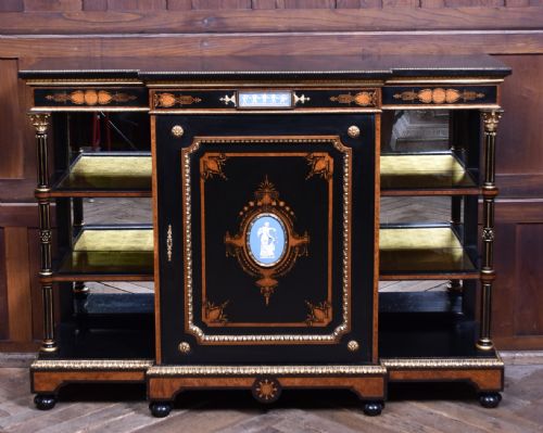 VICTORIAN EBONIZED AMBOYNA BREAKFRONT CREDENZA - ADDITIONAL PHOTO 2