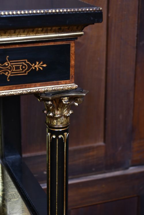 VICTORIAN EBONIZED AMBOYNA BREAKFRONT CREDENZA - ADDITIONAL PHOTO 7