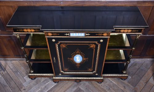 VICTORIAN EBONIZED AMBOYNA BREAKFRONT CREDENZA - ADDITIONAL PHOTO 10