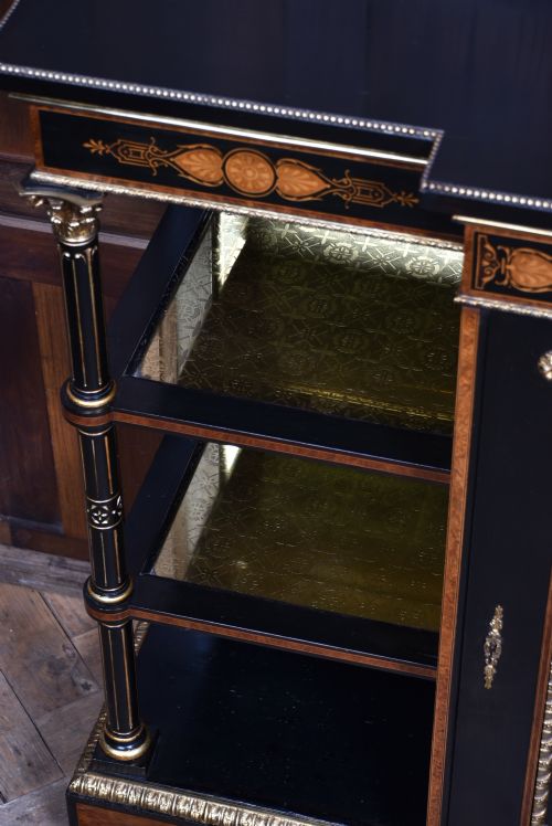 VICTORIAN EBONIZED AMBOYNA BREAKFRONT CREDENZA - ADDITIONAL PHOTO 12