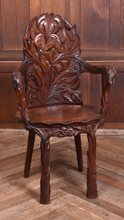 carved angloindian kashmir walnut armchair - CATEGORY: ANTIQUE CHAIRS - DATED 19TH CENTURY