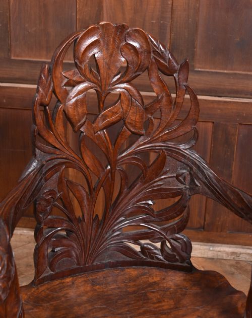 CARVED ANGLOINDIAN KASHMIR WALNUT ARMCHAIR - ADDITIONAL PHOTO 1