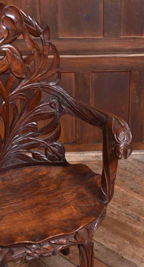 CARVED ANGLOINDIAN KASHMIR WALNUT ARMCHAIR - ADDITIONAL PHOTO 2