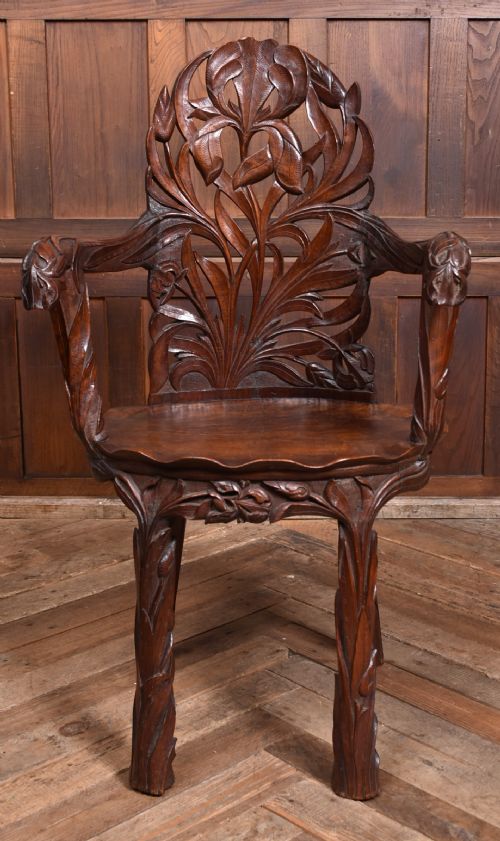 CARVED ANGLOINDIAN KASHMIR WALNUT ARMCHAIR - ADDITIONAL PHOTO 6