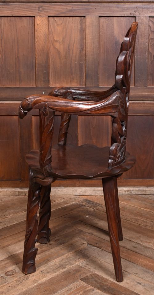 CARVED ANGLOINDIAN KASHMIR WALNUT ARMCHAIR - ADDITIONAL PHOTO 9